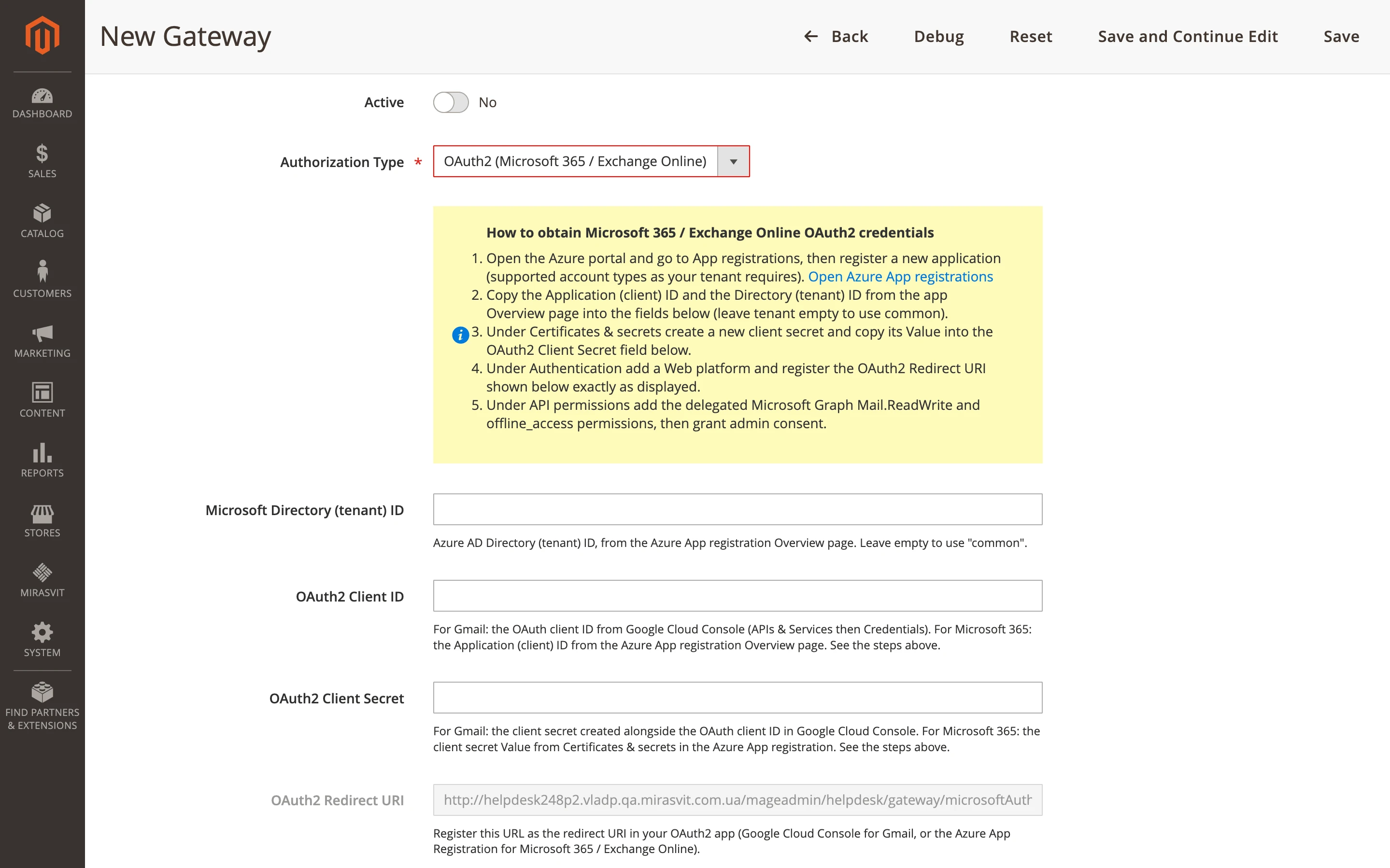 OAuth2 for Microsoft 365 settings