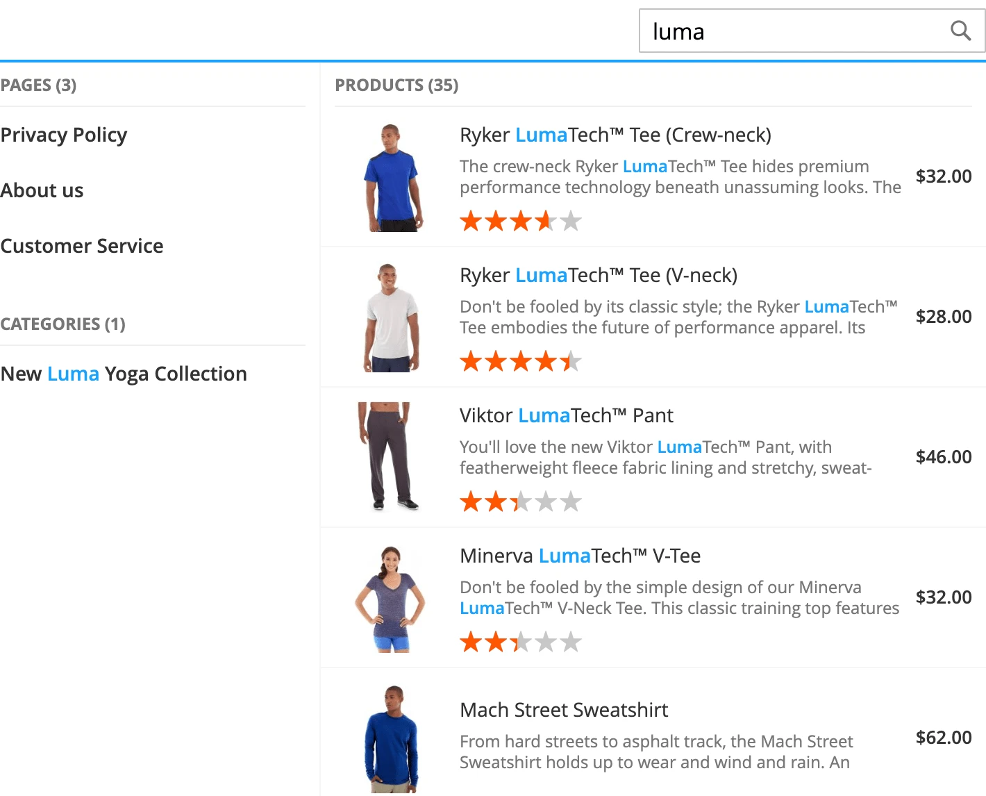 Search terms highlighting in results