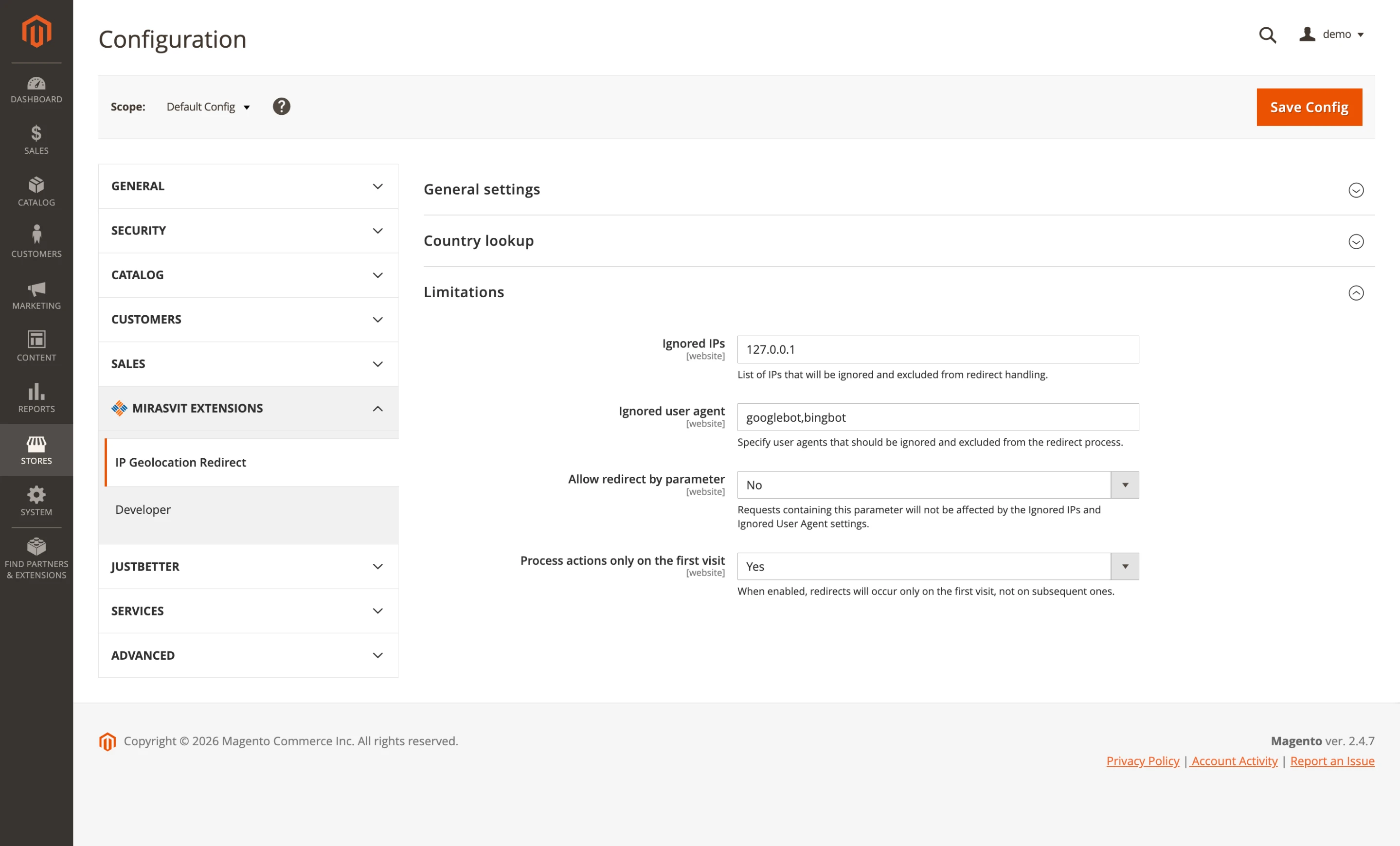 IP Geolocation Redirect Limitations Settings