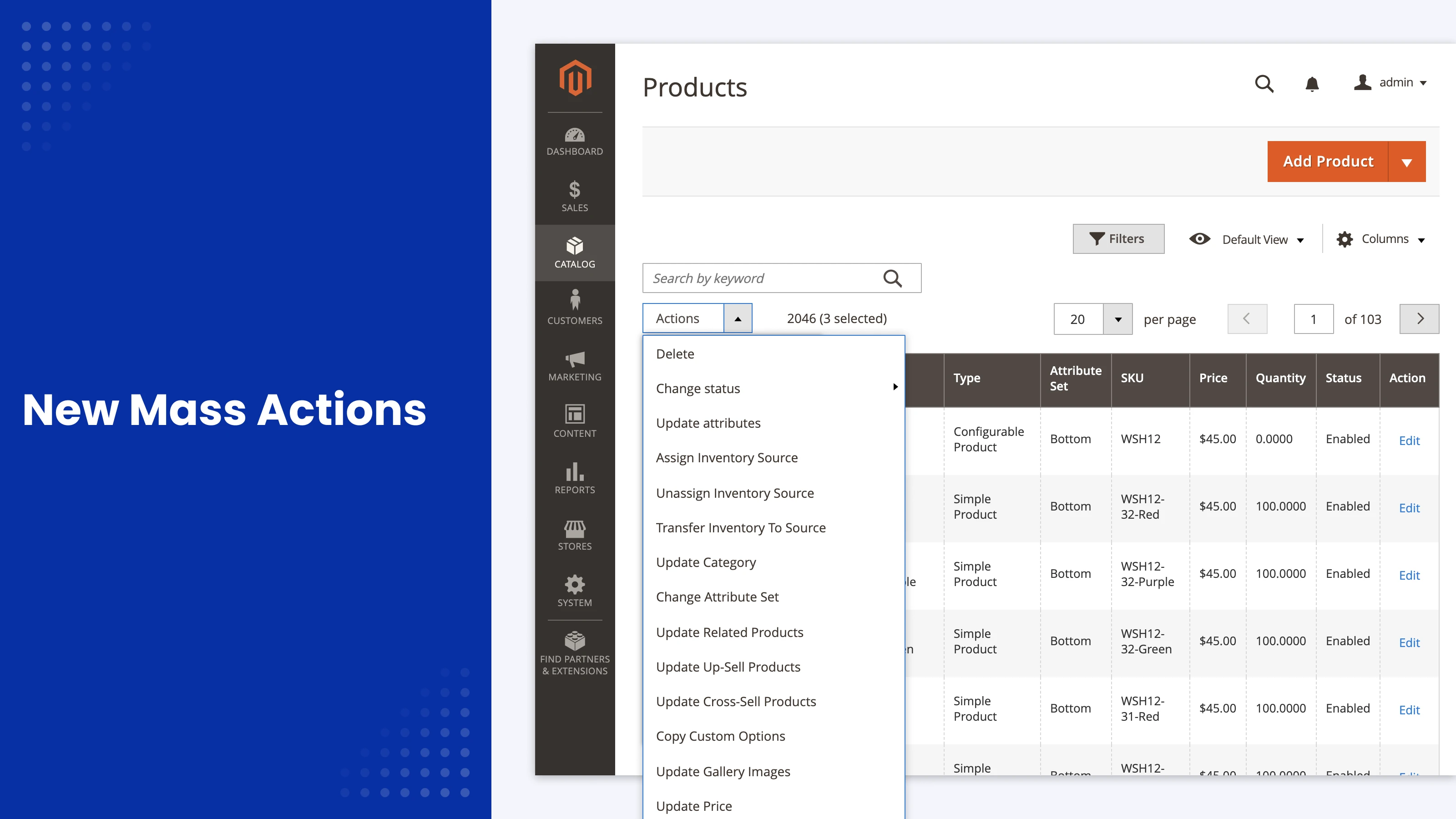 A list of new mass actions in Mirasvit Product Mass Action Magento 2 module in magento 2 plugin A list of new mass actions in Mirasvit Product Mass Action Magento 2 module