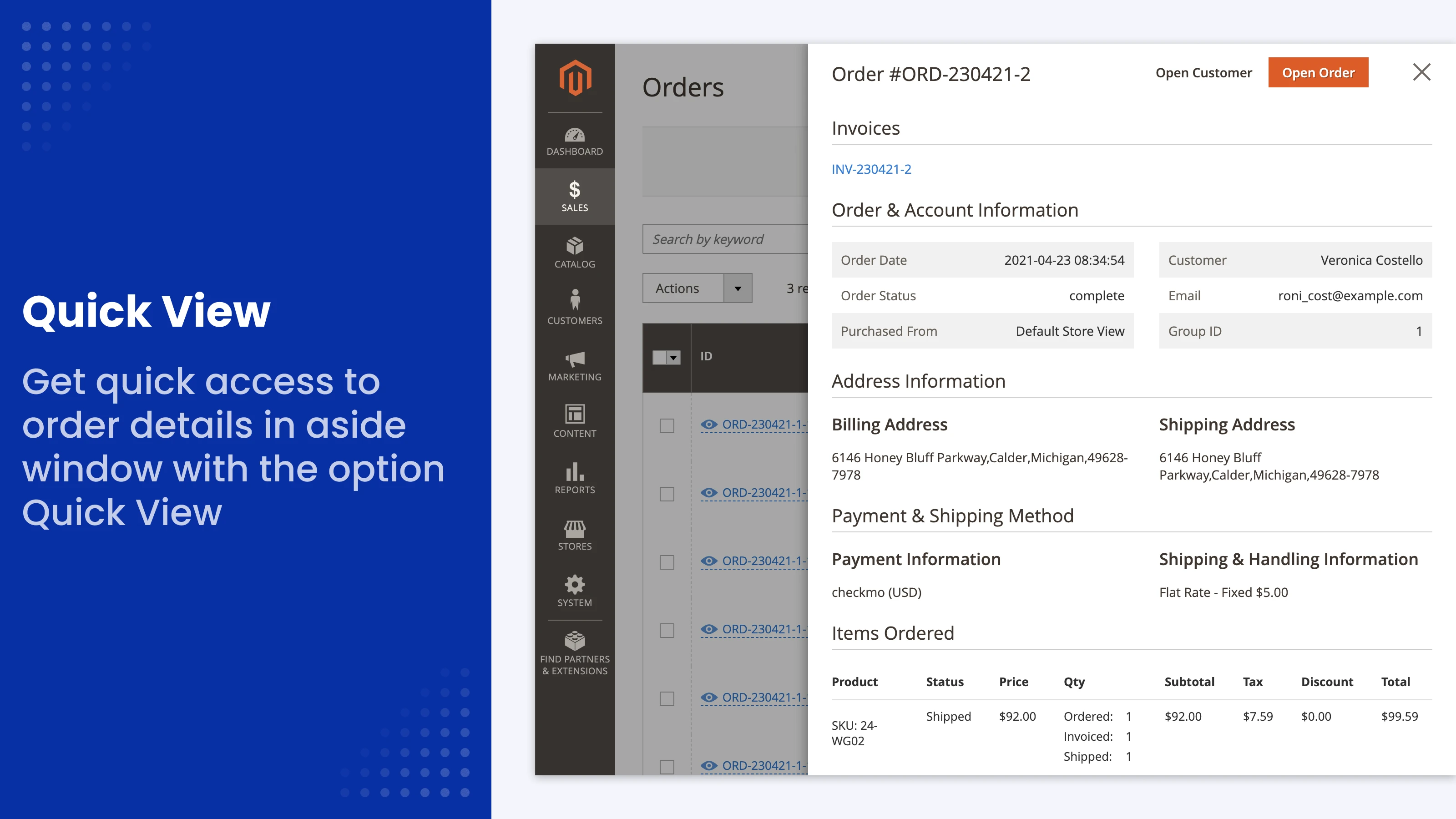 Orders Quick View