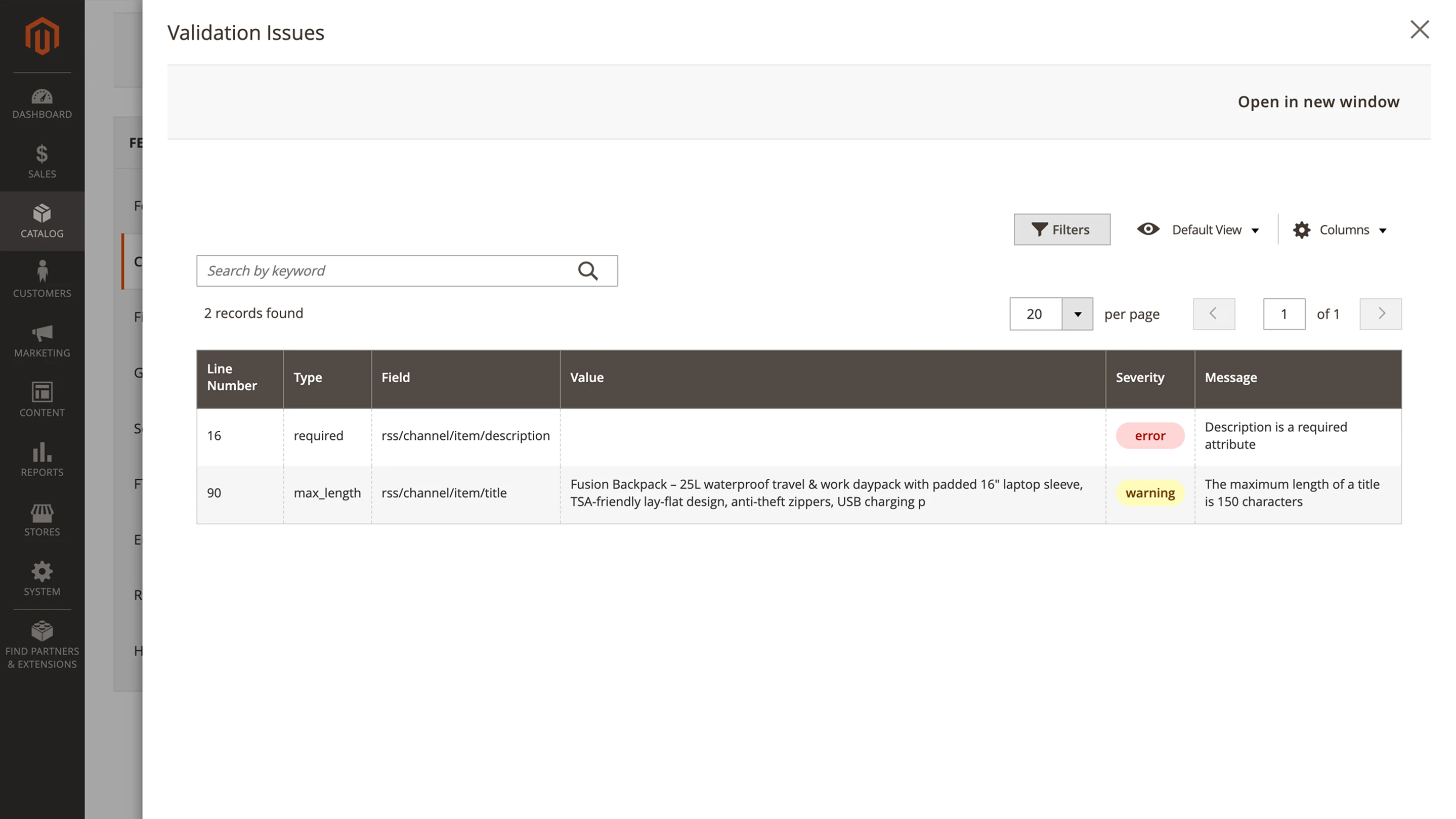 Feed validator in Mirasvit Advanced Product Feeds Magento 2 extension