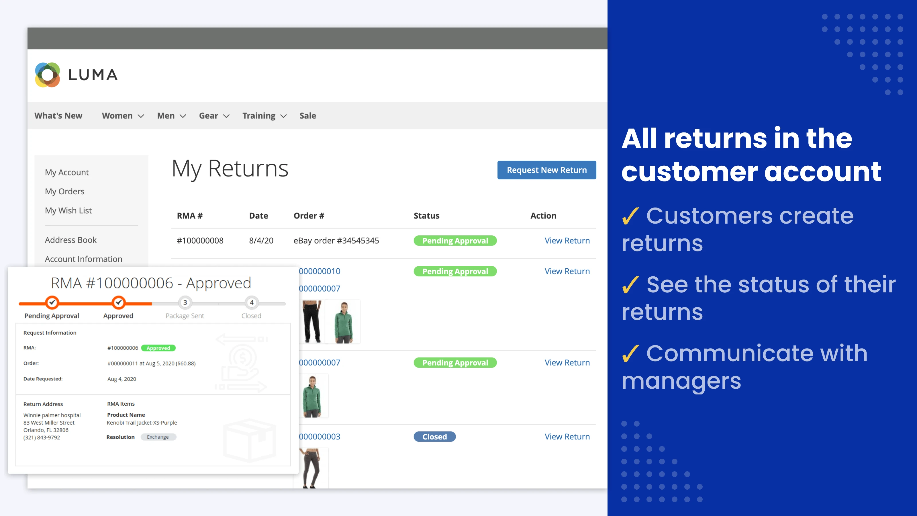 All RMA returns in the customer account in magento 2 plugin All RMA returns in the customer account