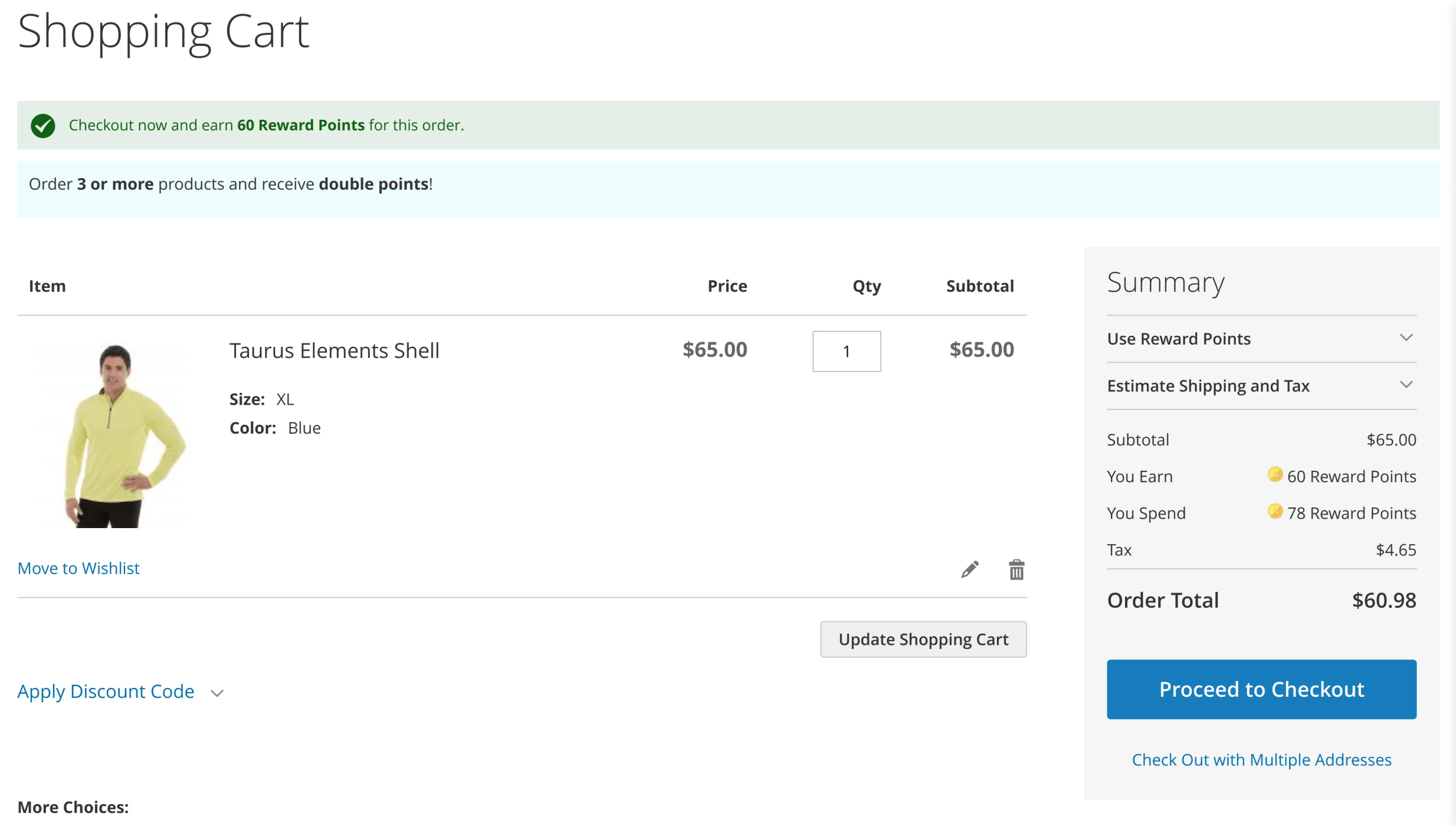 Cart page notifications in Mirasvit Magento 2 Loyalty Program extension.