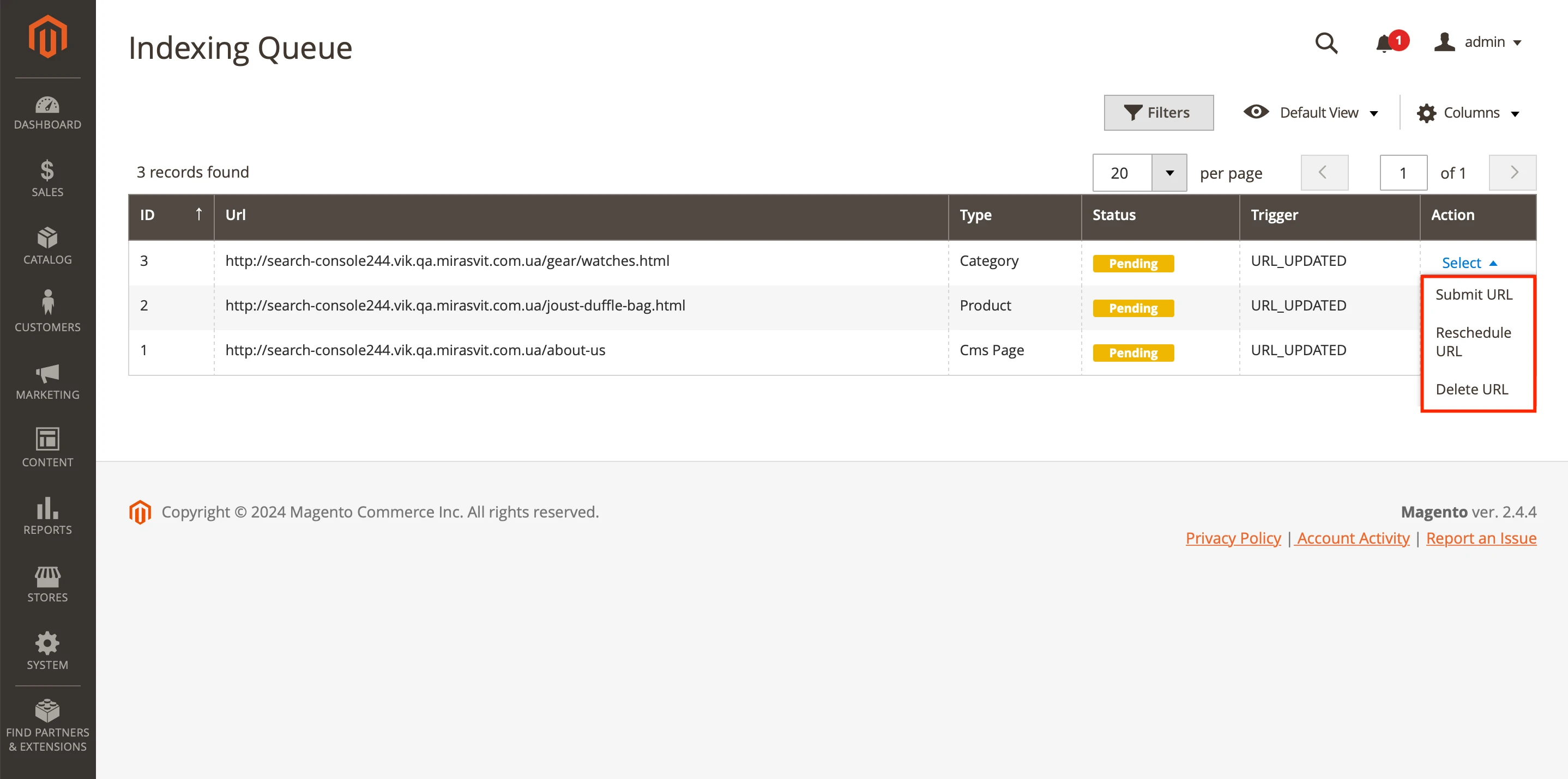 The Indexing Queue Section