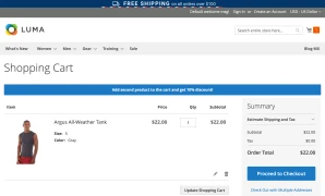 Cart banner offering a discount on a second item, shown above the cart contents