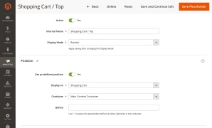 Placeholder settings: display mode, page, and container