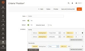 Editing a sorting criterion in Mirasvit Magento 2 Improved Sorting module.