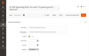 Customizing a spending rule's general settings in Mirasvit Reward Points for Magento 2