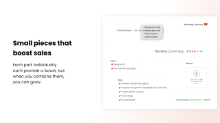 Sorting, Verified Buyers filter, reviewer location and photo upload