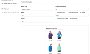 Referral widget set up by the affiliate: bestsellers, new products or search results