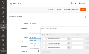 Program settings: type, active dates and commission rates