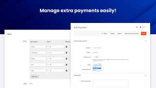 Items, payment link and status of an extra payment
