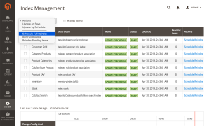 Index Management grid with Pending items and reindex actions