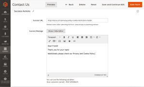 Success message settings