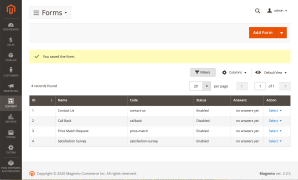 Forms list in the admin