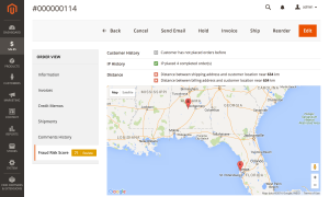Shipping and billing addresses next to the customer's IP location