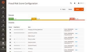 Score ranges for Accept, Review and Reject and the weight of each check
