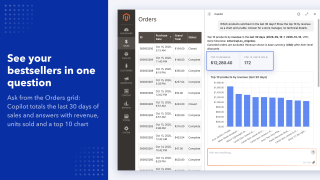 Top 10 products by revenue for the last 30 days, asked from the Orders grid: revenue, units sold and a chart