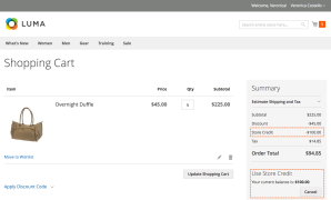 Store Credit applied in the shopping cart