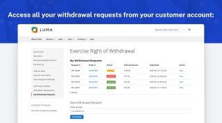 Customer's list of withdrawal requests and order lookup