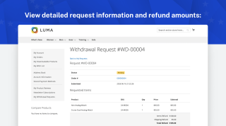 Customer's view of a request with the refund total