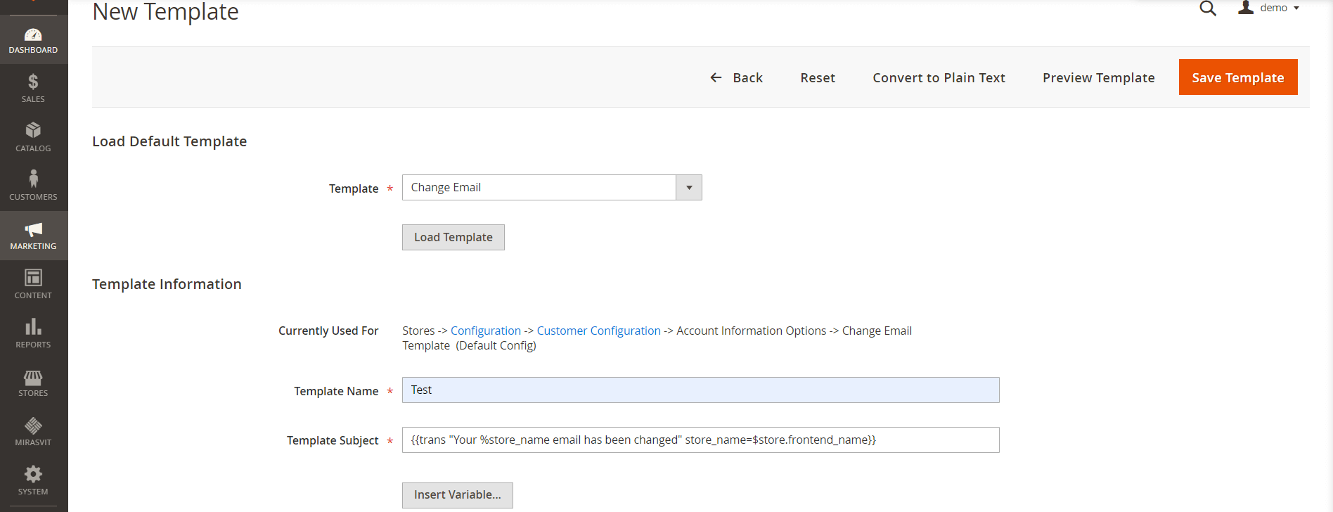 Magento create email template
