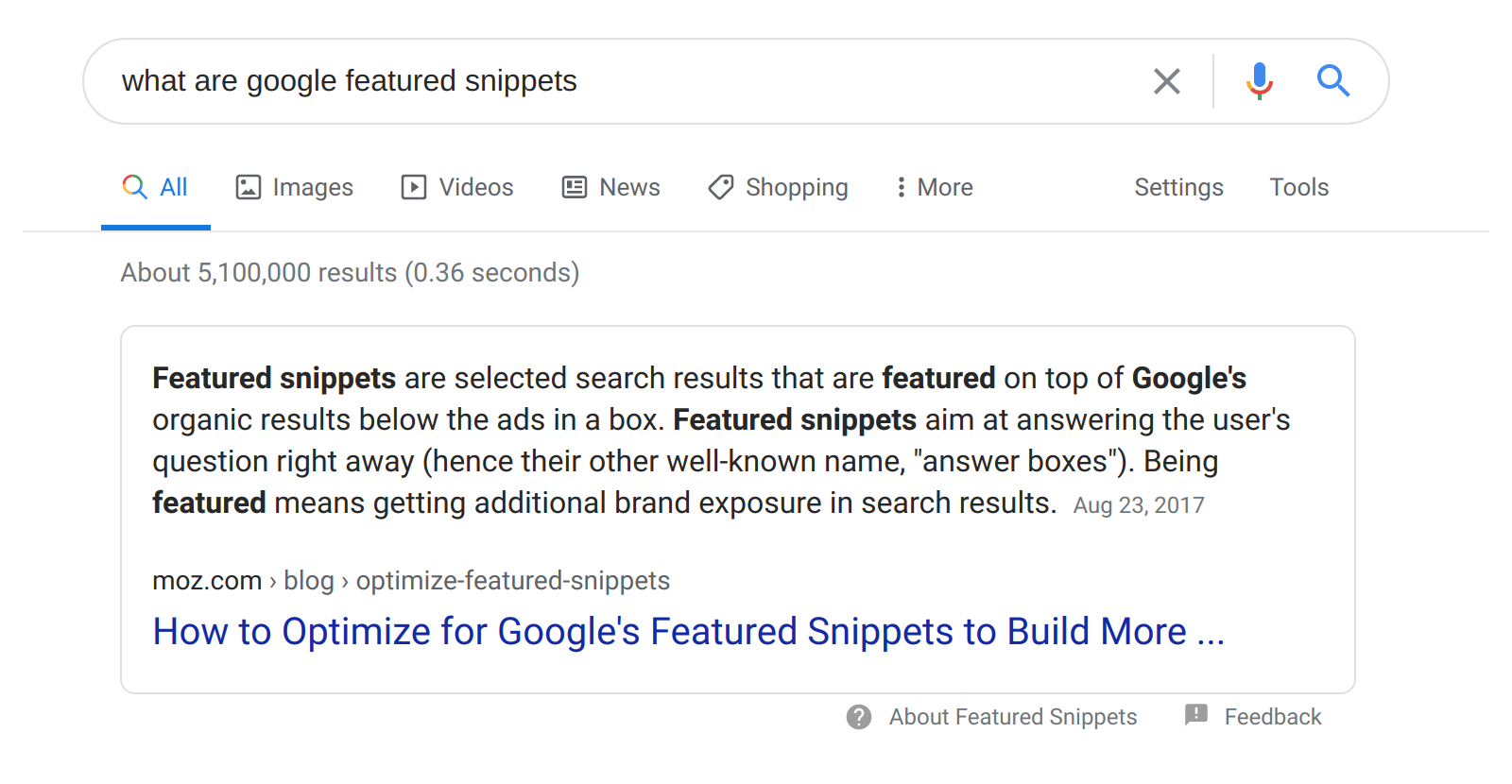 An example of a featured snippet in Google search results