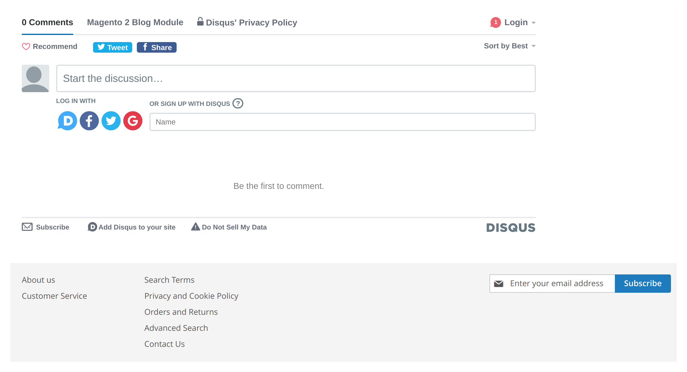 Disqus widget in Mirasvit Magento 2 Blog MX extension.