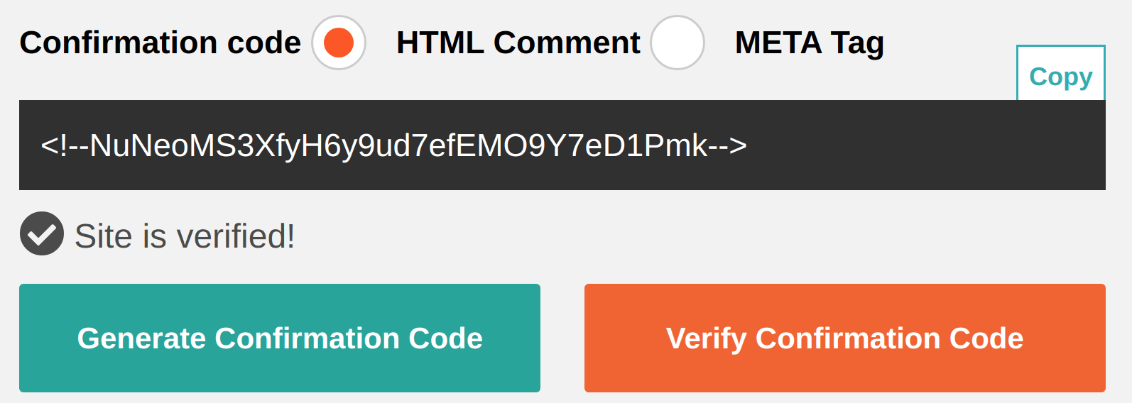 Successful site verification confirmation in Adobe Security Scan