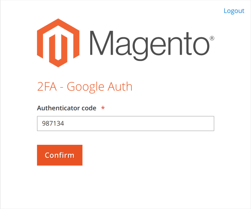 Magento 2 two-factor authentication setup screen in the admin panel
