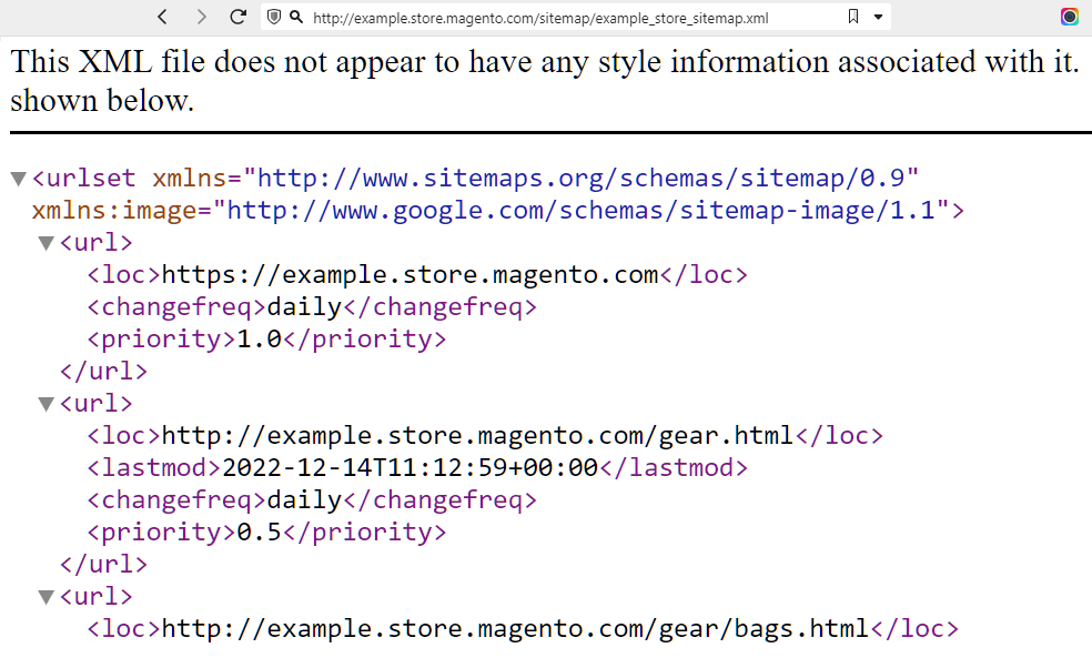 XML sitemap looks like the page’s programming code