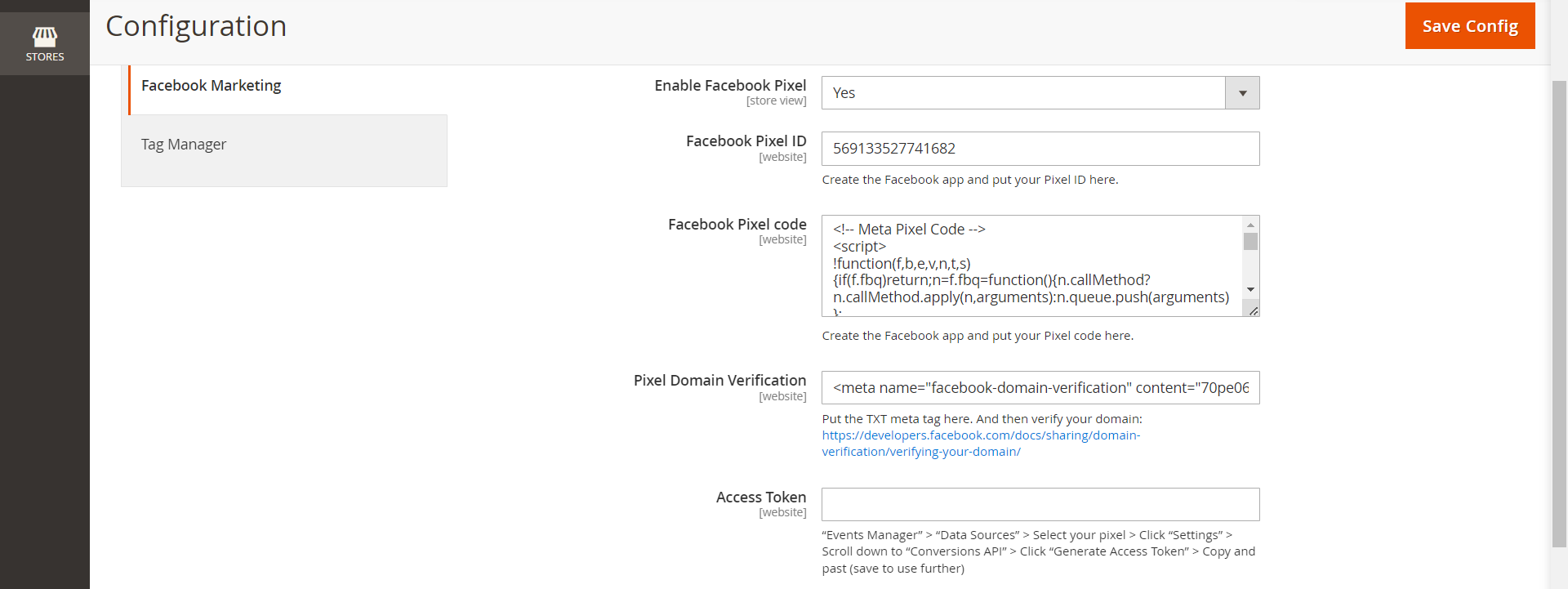 facebook pixel magento configuration