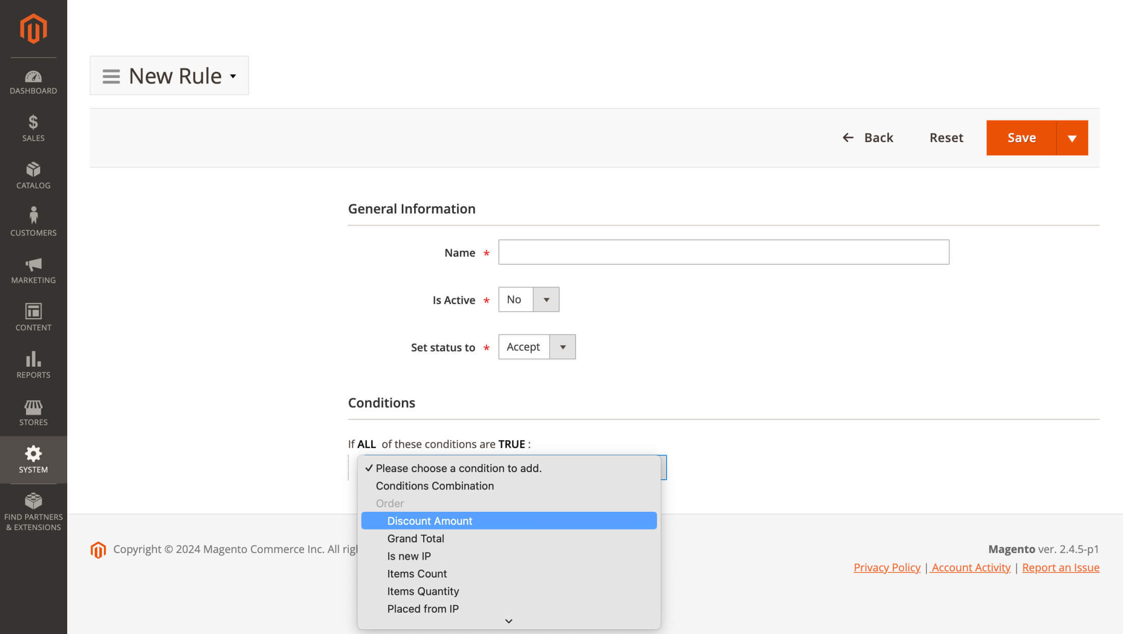 Fraud Custom Rules Conditions