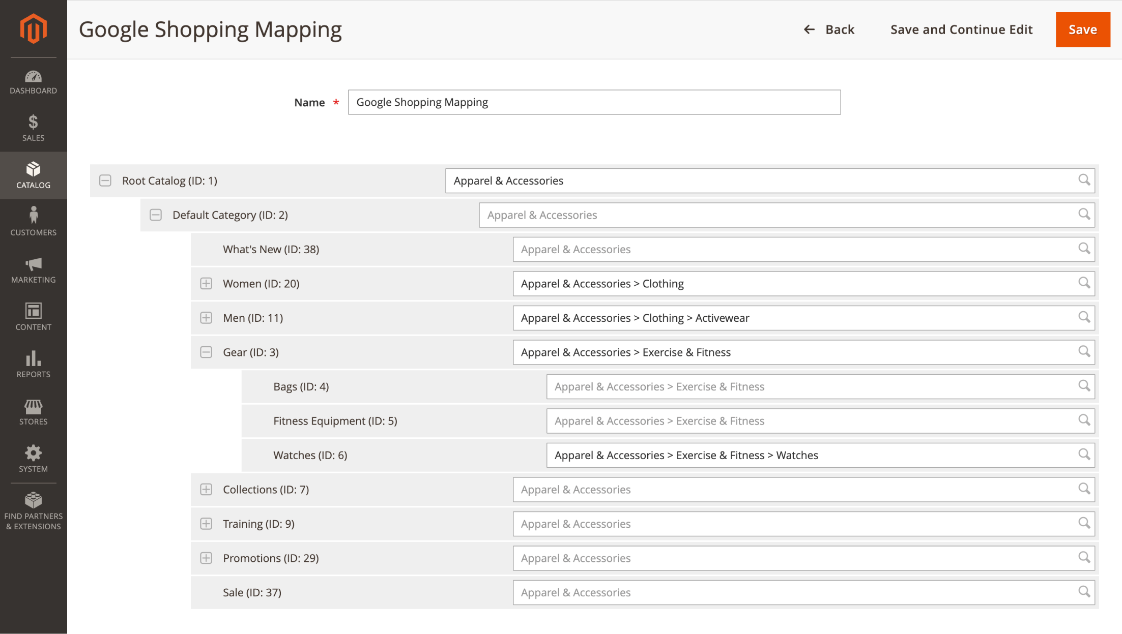 An example for Google Shop Mapping