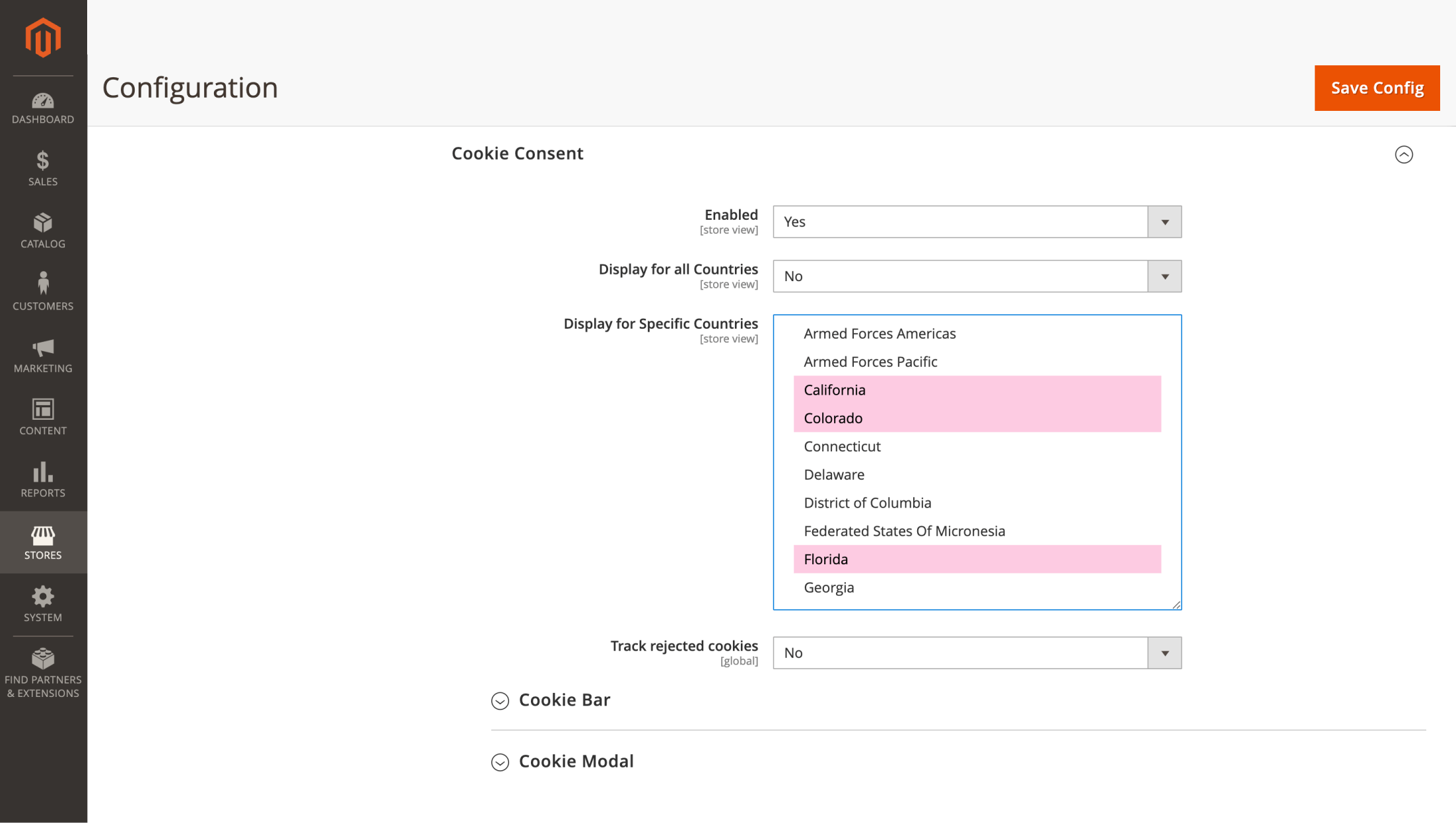 Display for specific states