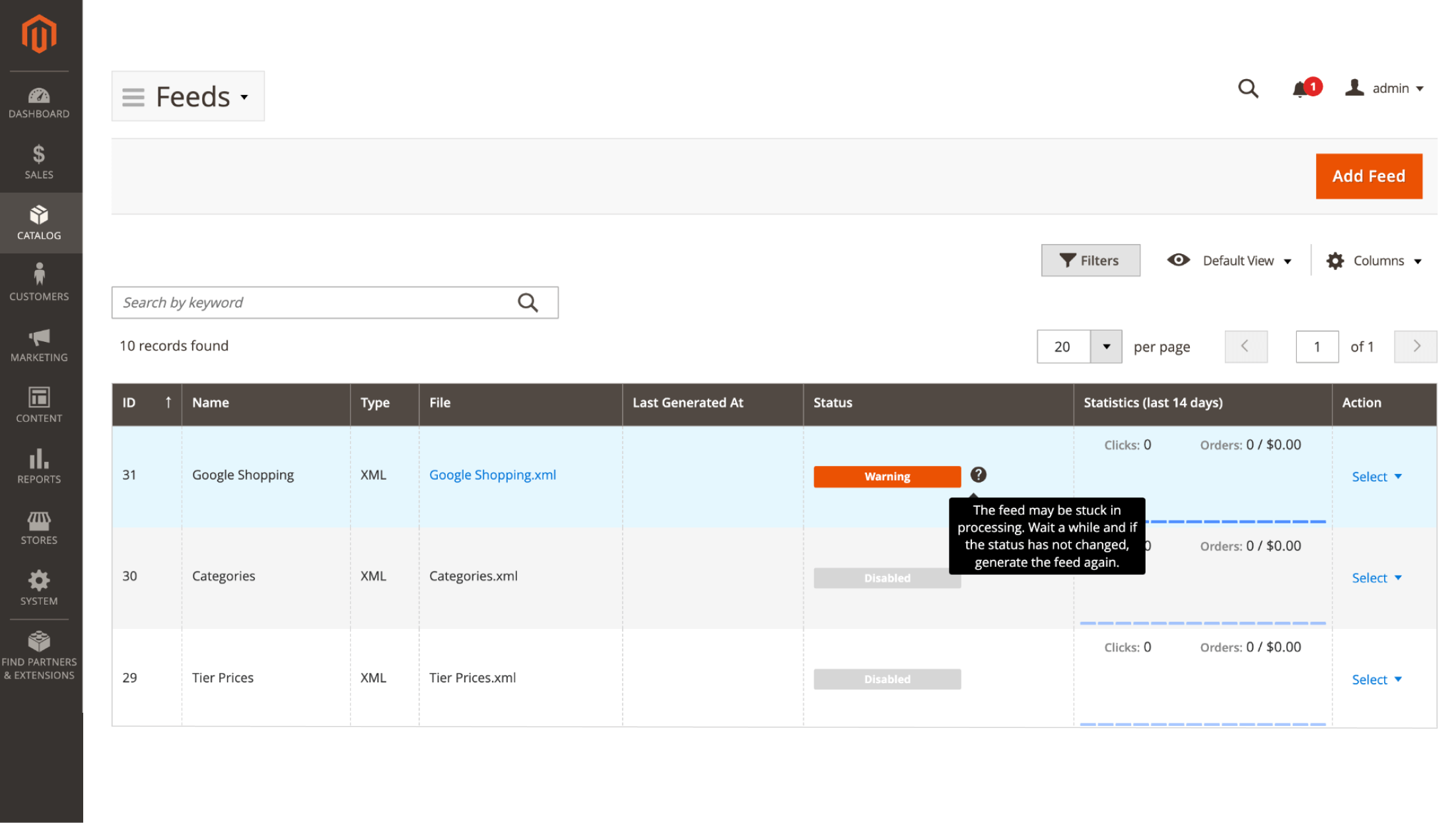 Detection of Stuck Feed Generation in the Feed list