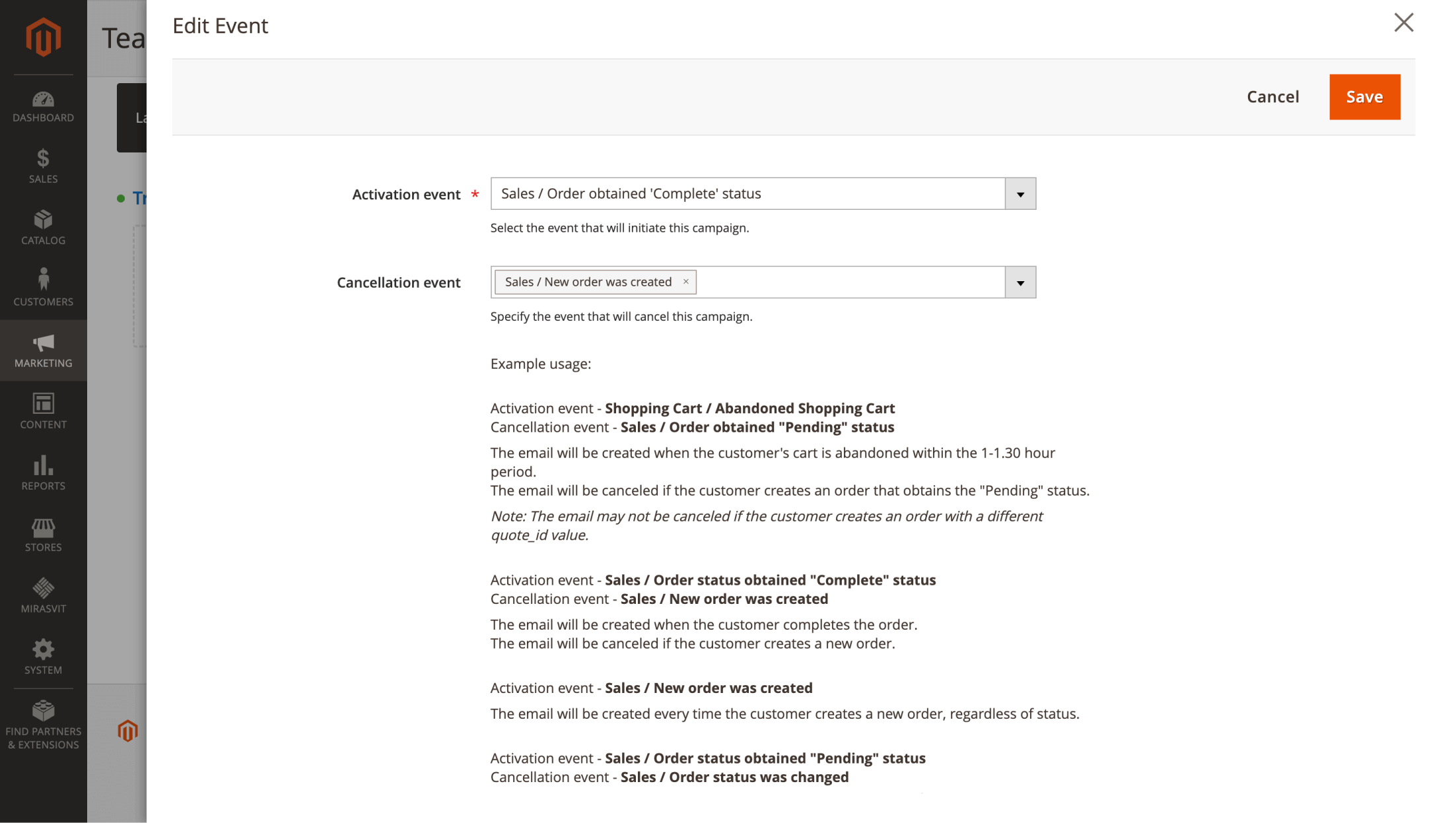 Edit event section