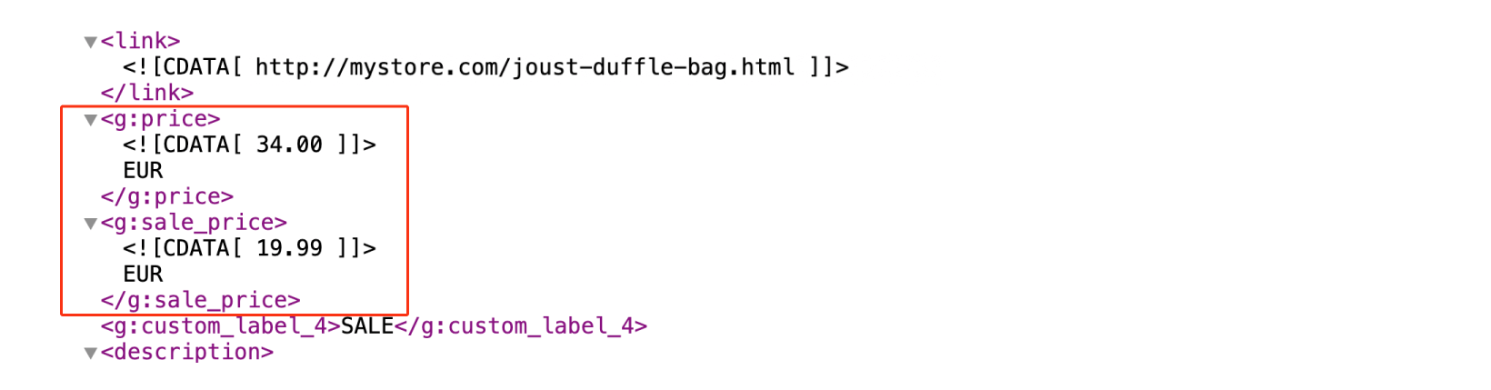Example for regular and special price in the feed