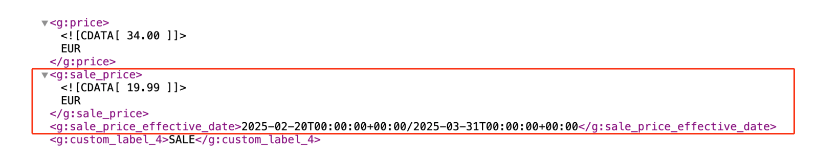 Product with the promotional duration in the feed