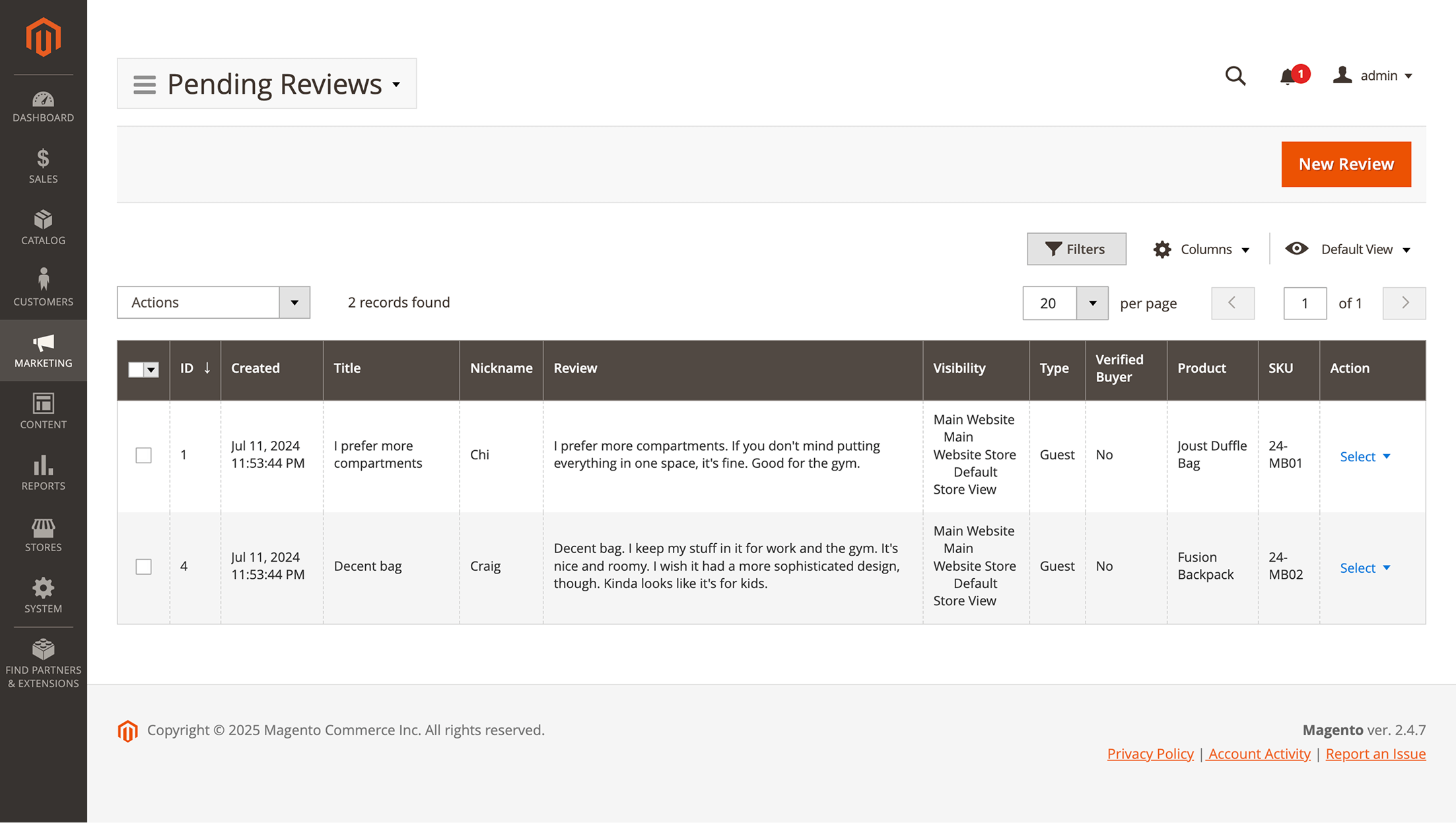 Separate page for pending reviews