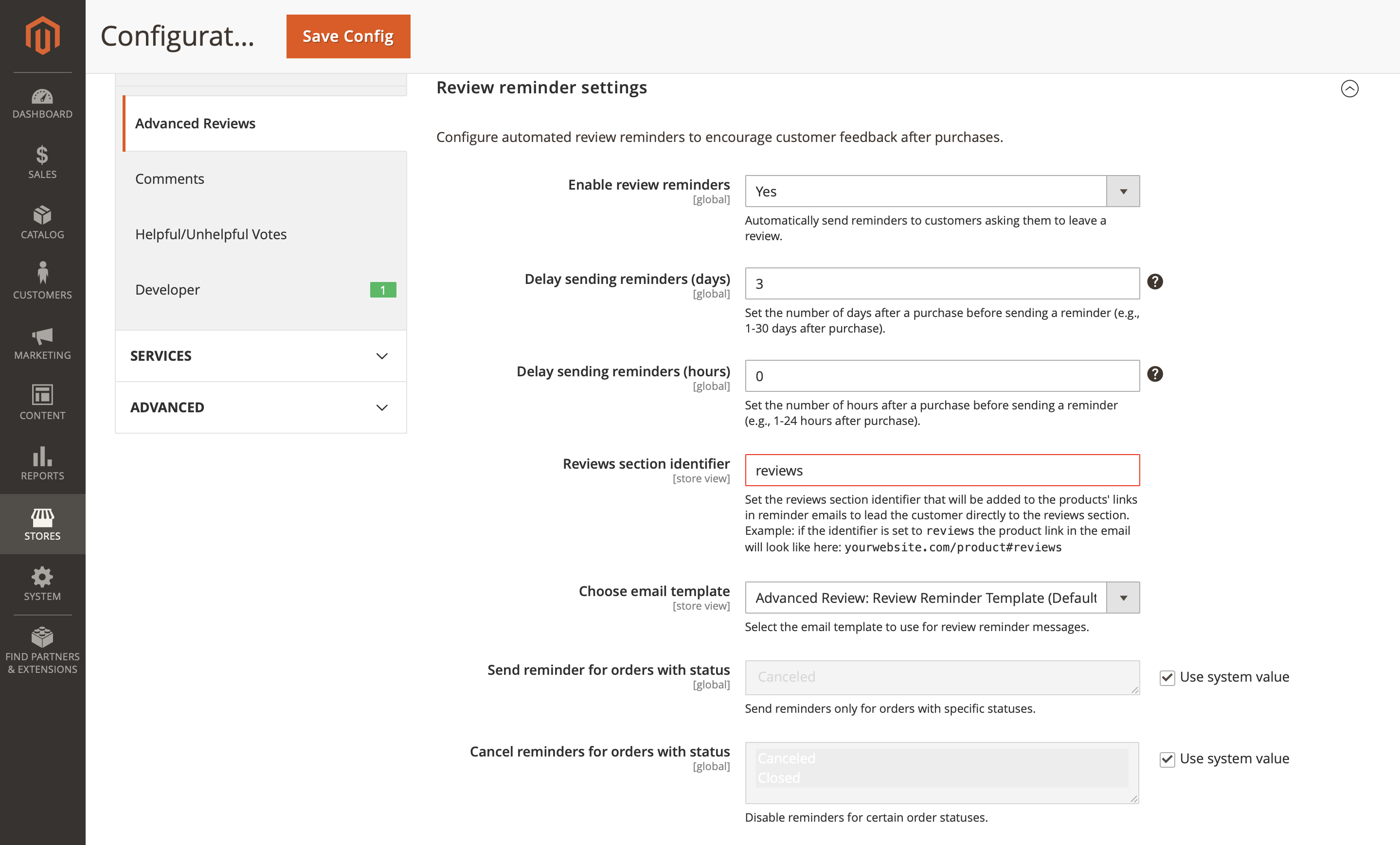 Anchor product links in emails to review section
