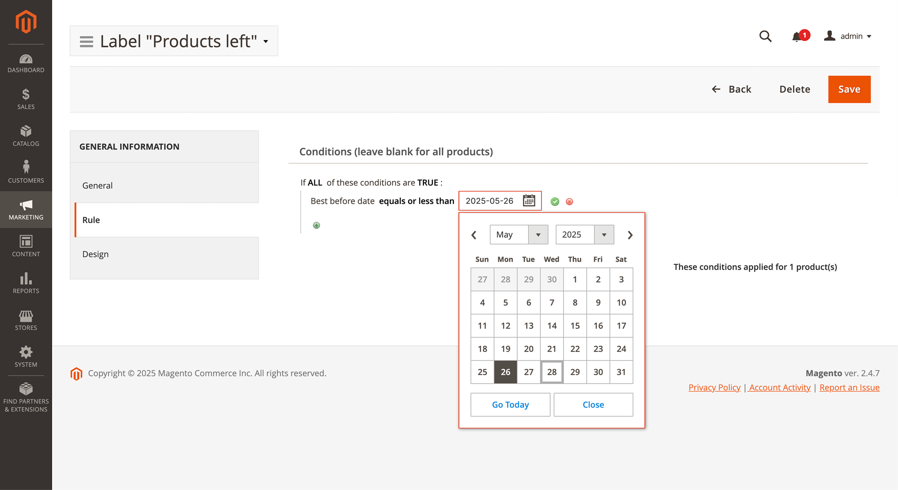 Date picker for promo rules with date-type attributes