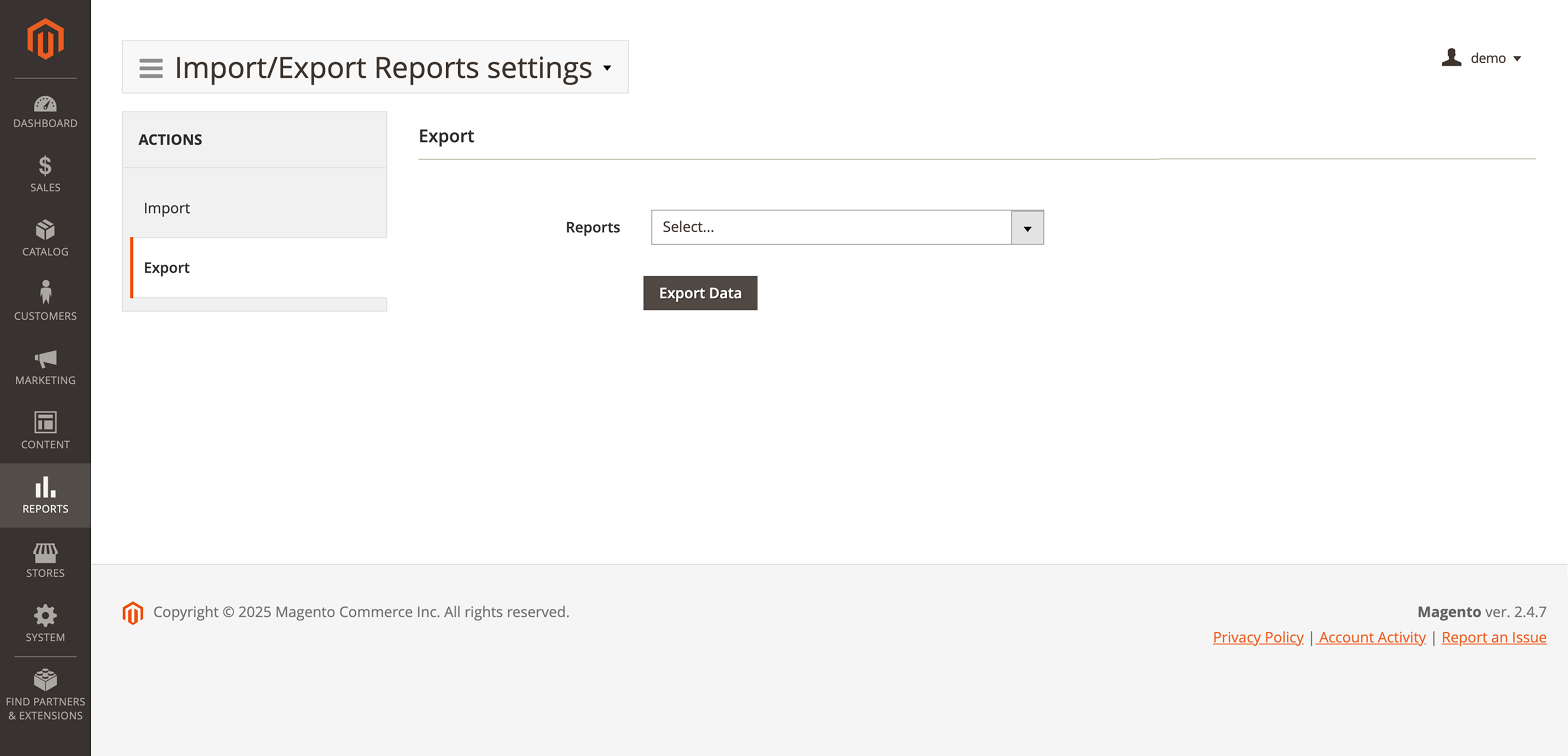 Export settings for custom reports