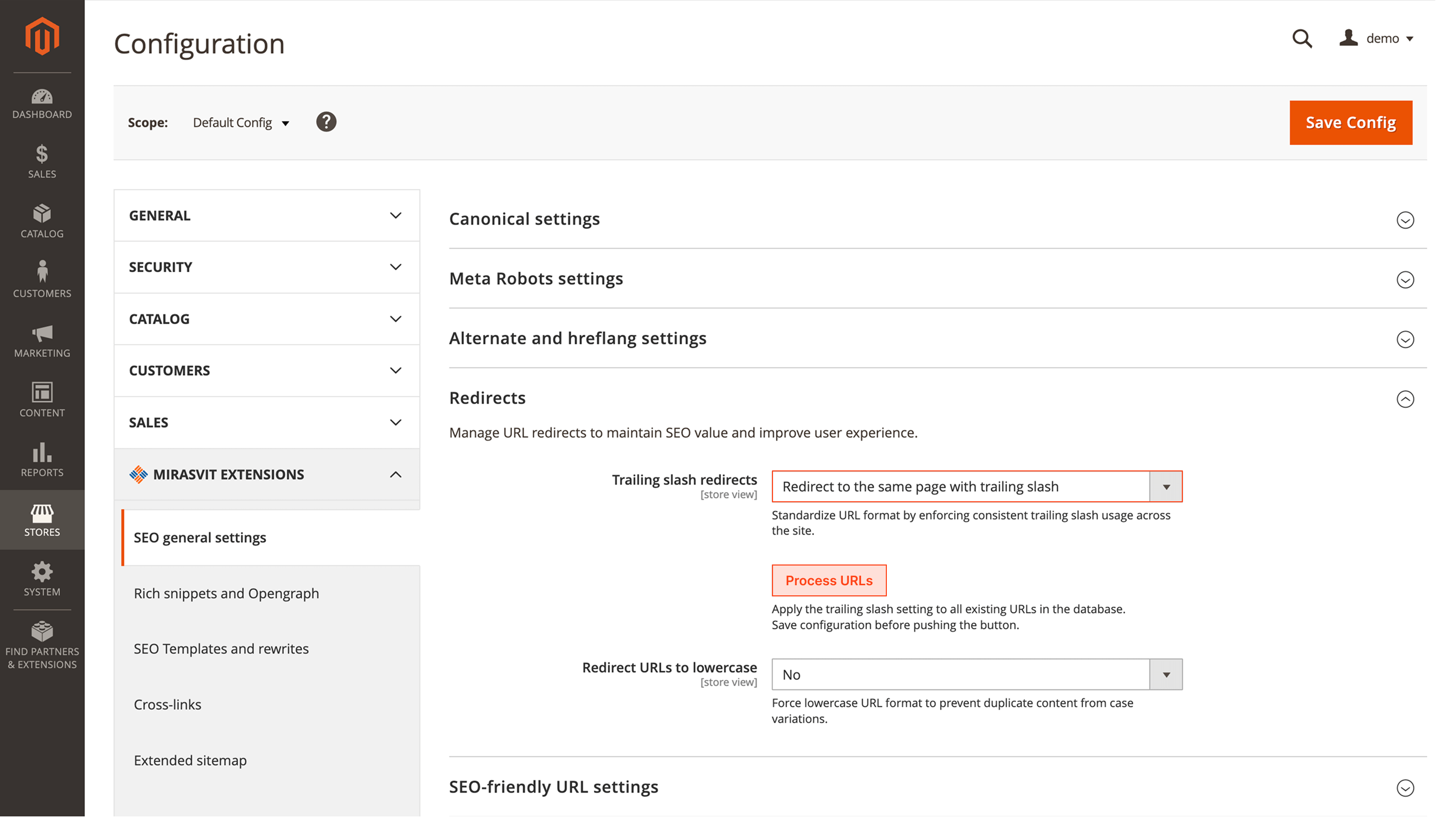 One-click url rewrites based on trailing slash settings.