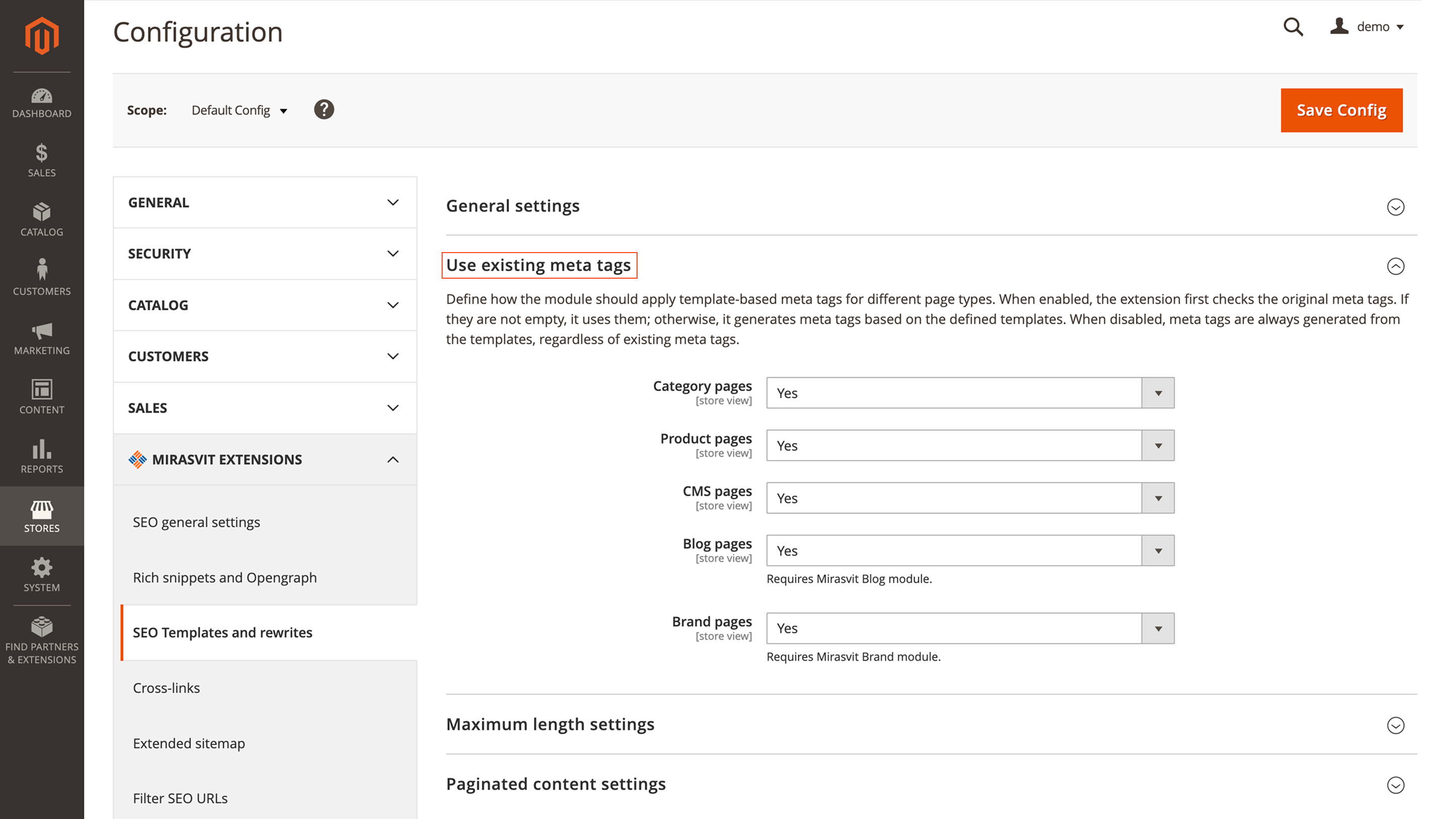 Mirasvit SEO templates settings