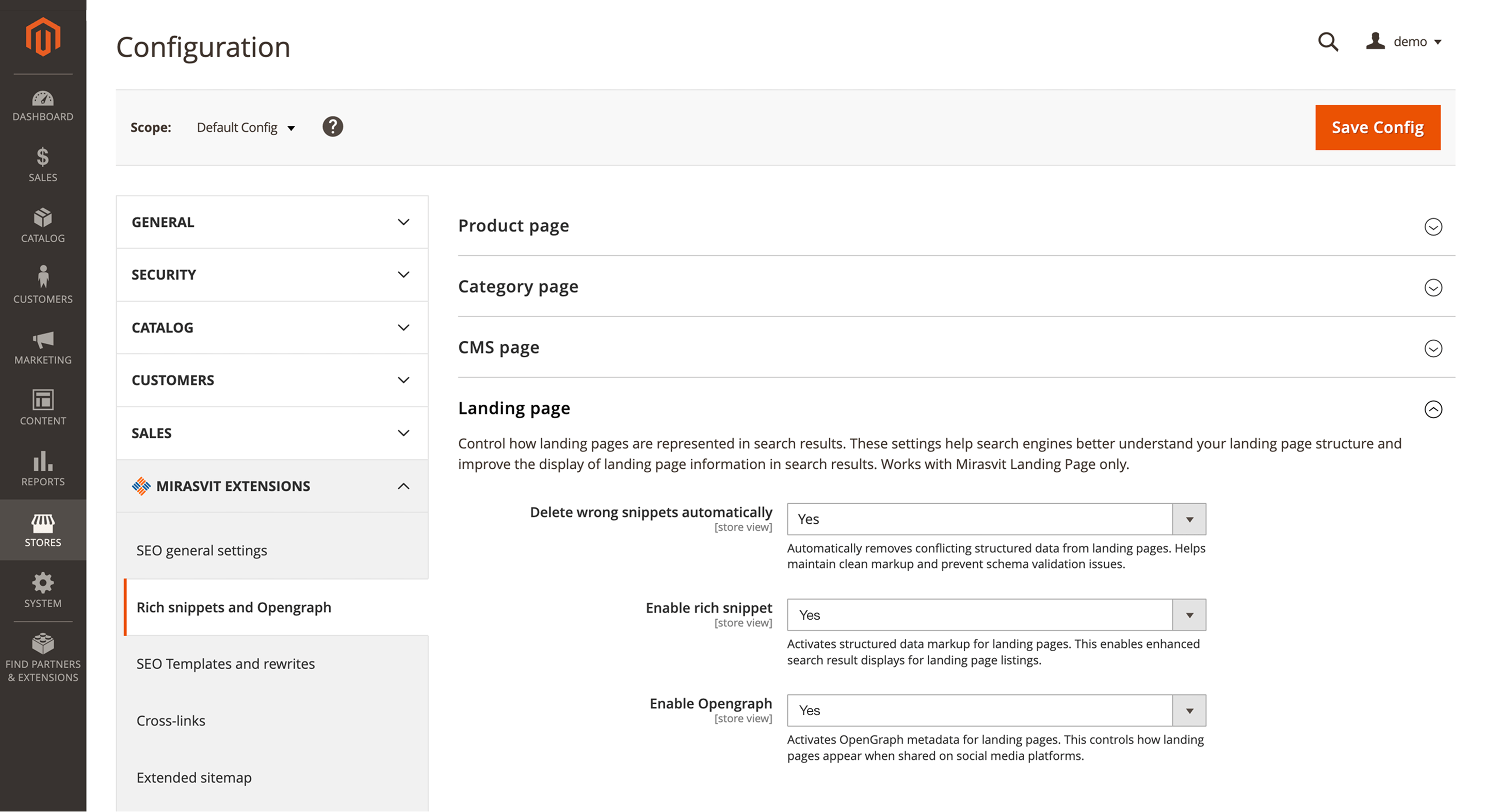 Mirasvit SEO opengraph settings