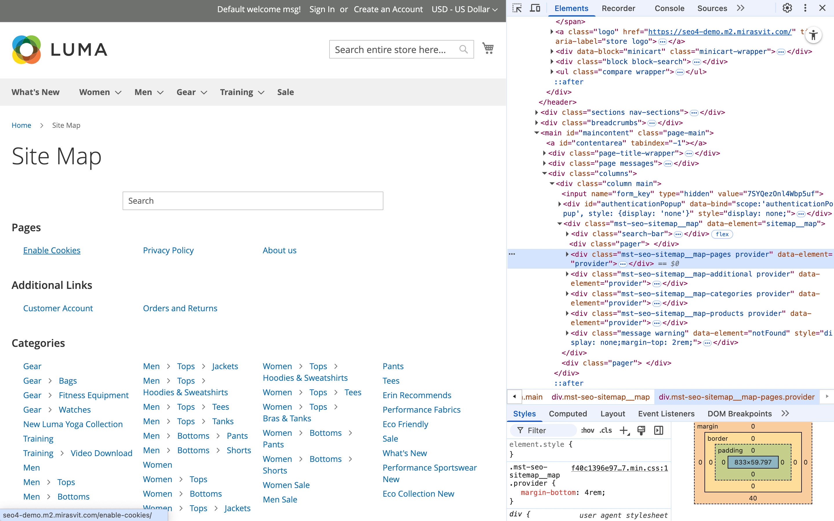 CSS Classes for Frontend Sitemap Sections
