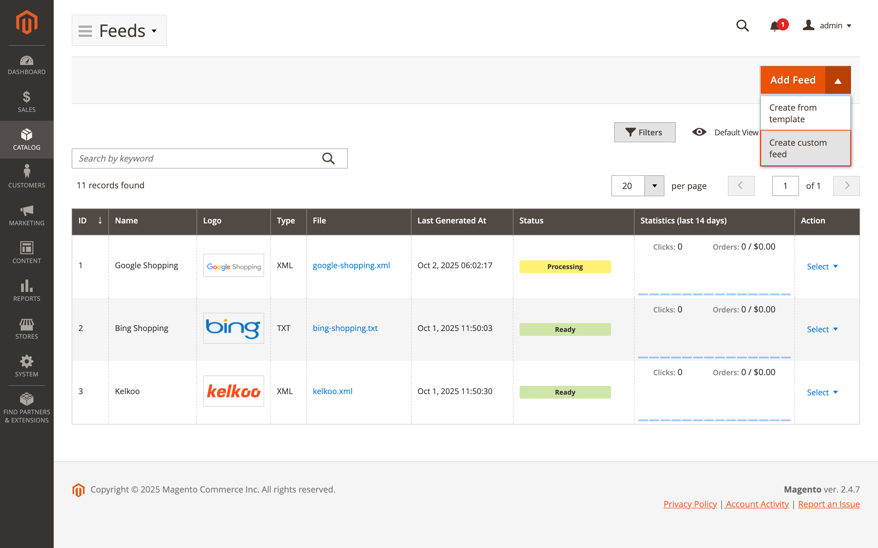 New custom feed dropdown