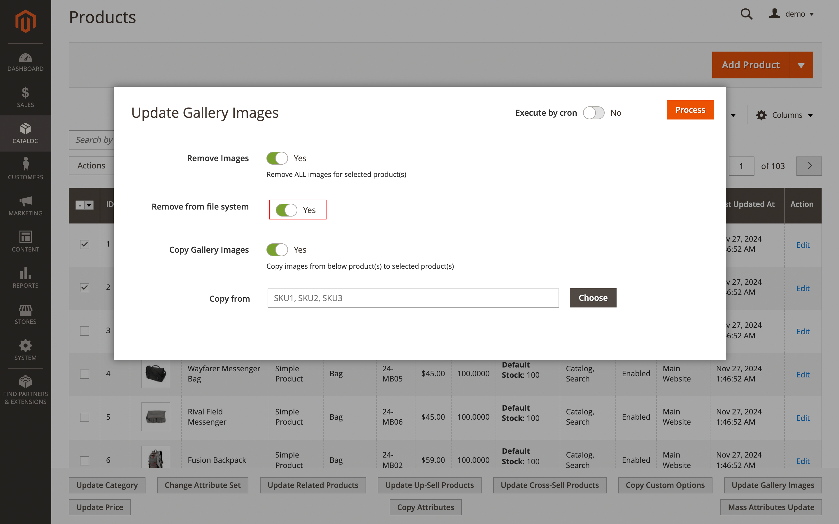 Remove product images from file system option